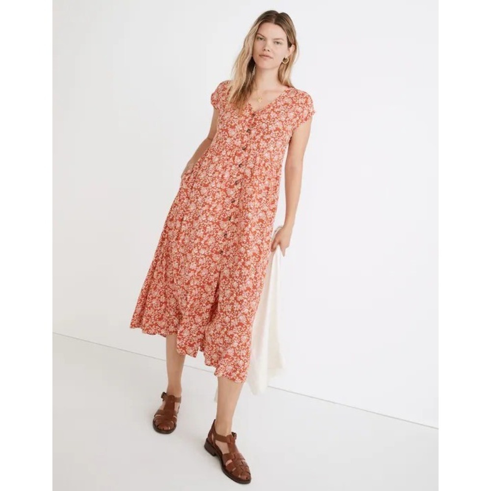 Madewell Coral Floral Midi Dress